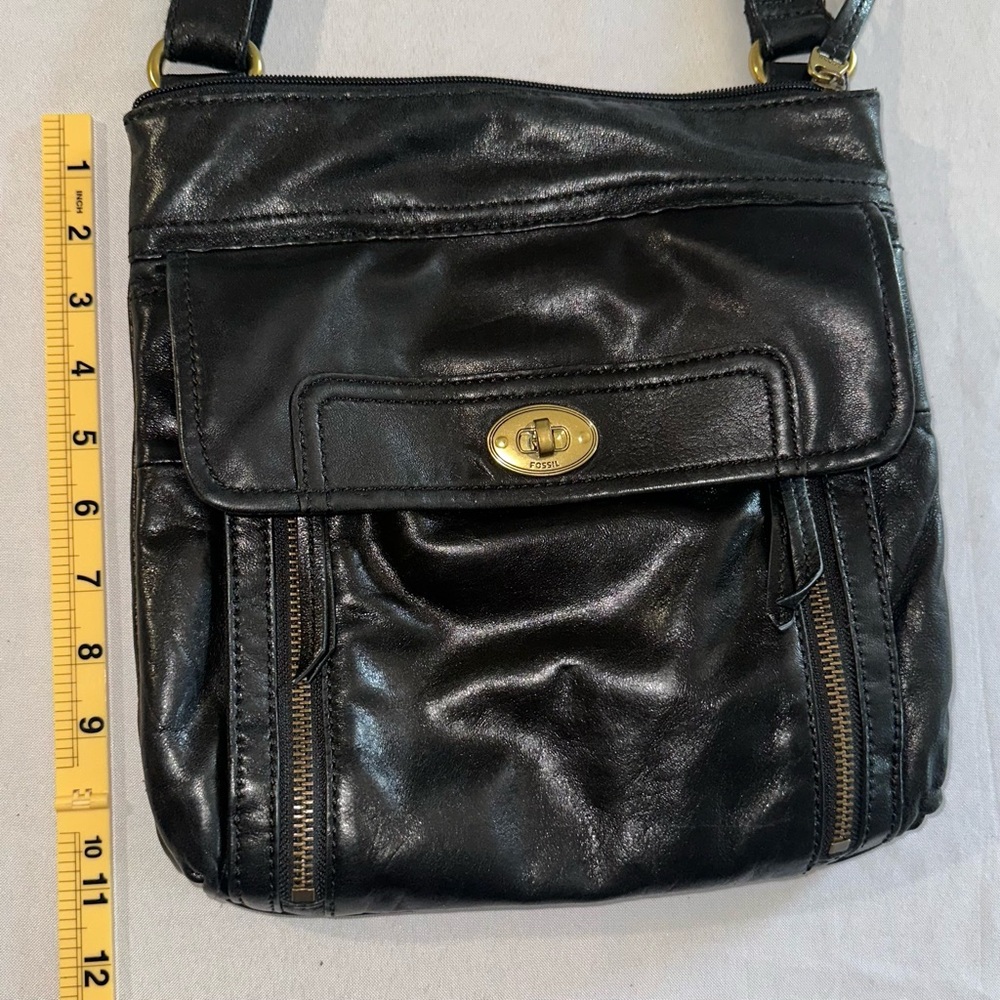 Fossil • Black Lamb Leather Stanton Crossbody Multi-Pocket Adjustable Versatile - Picture 16 of 16